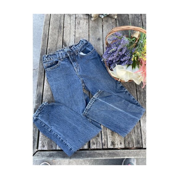 Y2K Oshkosh B'Gosh Denim Blue Jeans Straight Whiskering Fade Adjustable Sz 12S - Picture 1 of 7